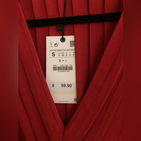 Zara Pleated Tie Front Burnt Orange Midi Dress Size S NWT - Picture 7 of 7